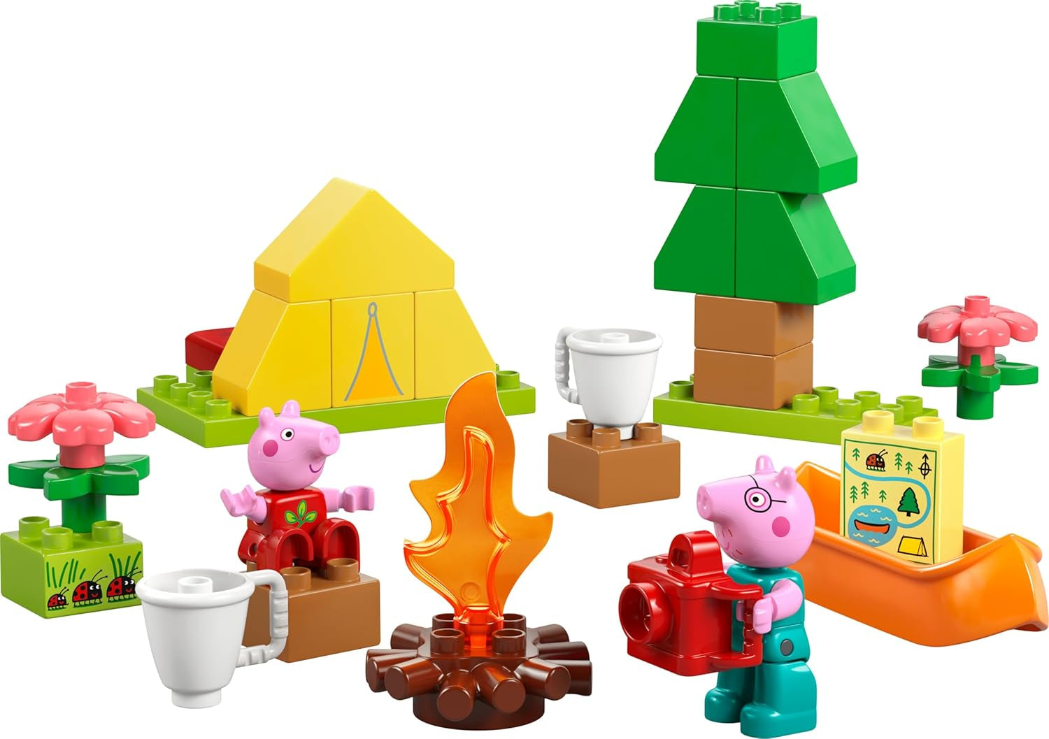 DUPLO Peppa Pig Campingausflug mit Papa Wutz – Montessori Spielzeug für Mädchen & Jungen ab 2 Jahren – inkl. Zelt, Kanu, Lagerfeuer und 2 Figuren – Fördert Motorik & Farberkennung – Geschenk - 10452