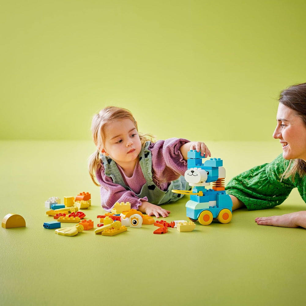 LEGO DUPLO Town Tiere auf Rädern 3-in-1-Set - Montessori Spielzeug zum Bauen von Ente, Fisch oder Hund mit Rädern und Ziehgriff - Geschenk für Mädchen und Jungen ab 2 Jahren - 10448