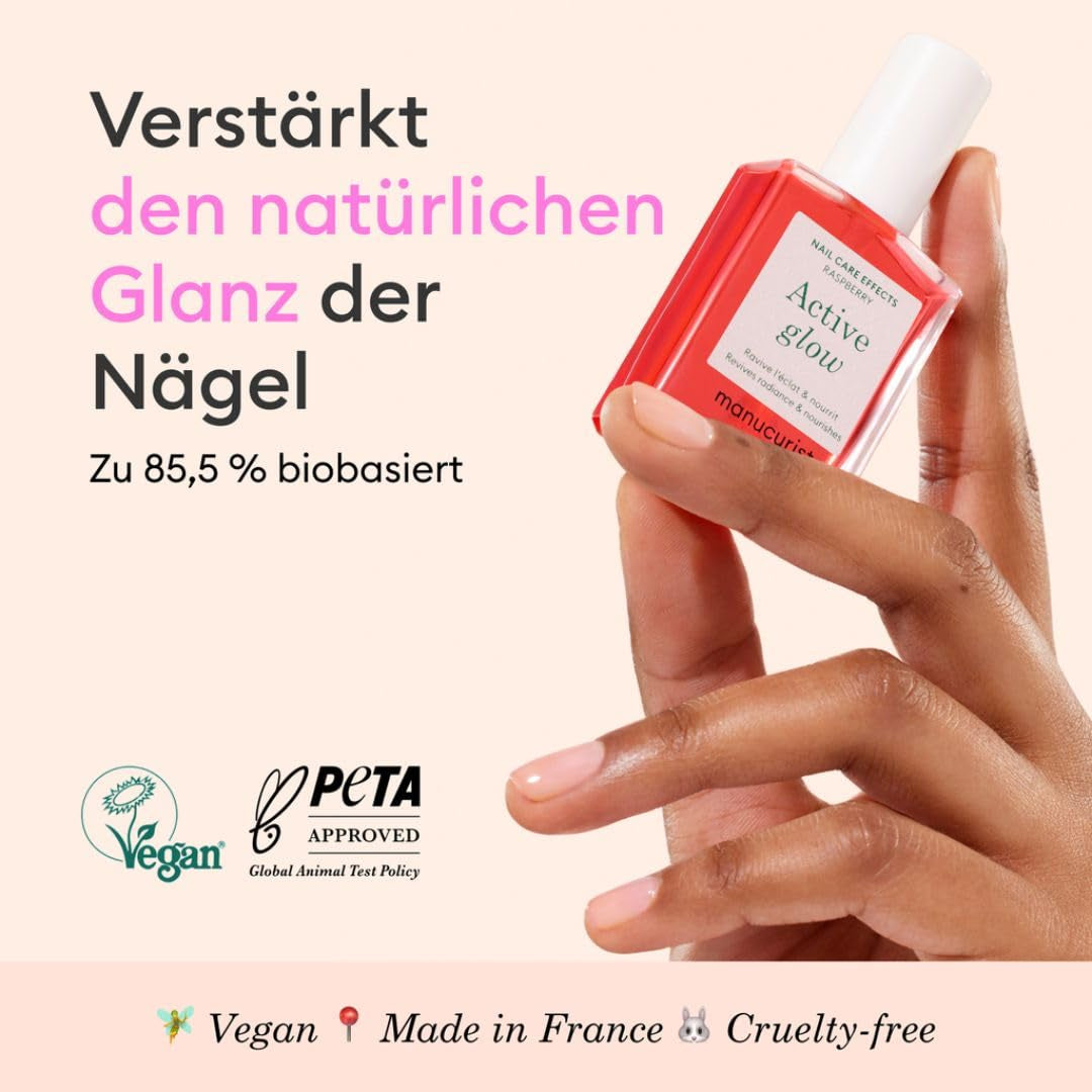 MANUCUIST Îngrijire Oja Repair Active Glow Raspberry (Roz) Bio-Based: Migdale dulci, Zmeură, Oja Hrănitoare și Lucioasă, Efect Roz Transparent - Oja Nude