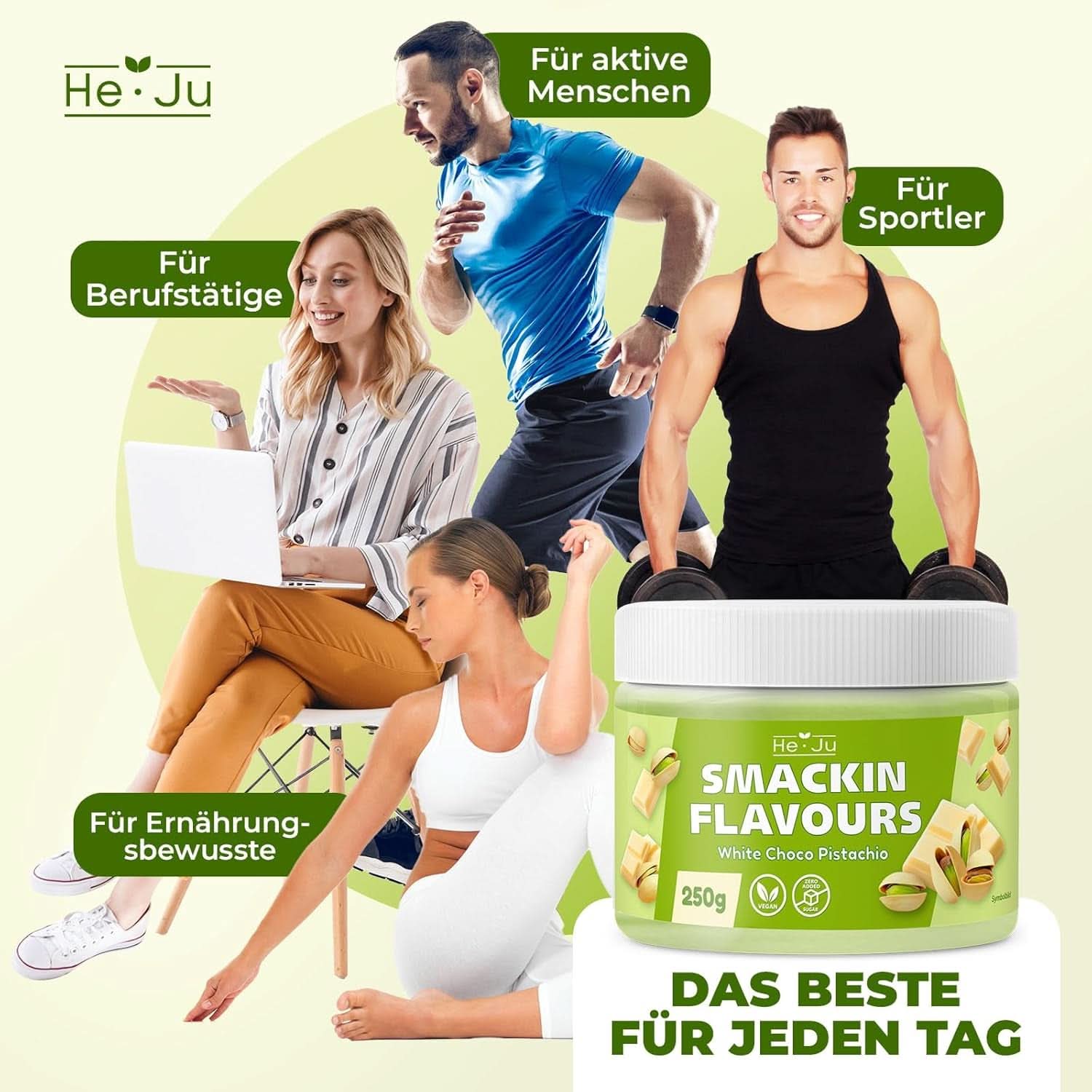 He-Ju, Pulver mit weißem Schokoladen- und Pistaziengeschmack, 250 Gramm Naty Shop Flavours