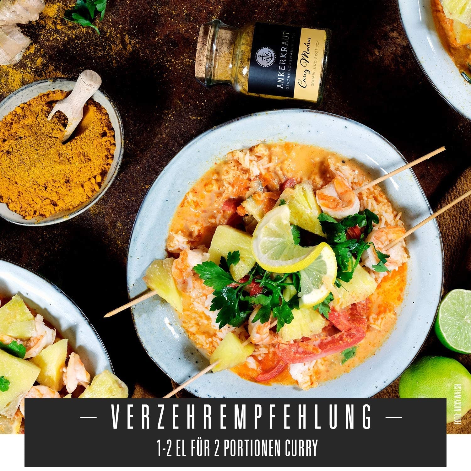 Ankerkraut Curry Madras, frisch-fruchtiges Curry-Pulver passend zu Fleisch, Fisch & Gemüse, mit Chili, leicht scharf, 130g im Aromadichten Beutel