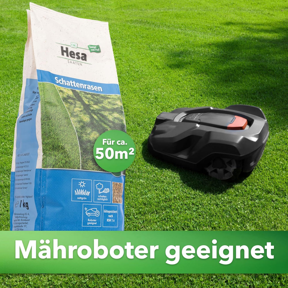 Hesa Schattenrasen RSM 7.4, 1Kg Für Ca 50 M², Premium Rasensamen, Zierrasen Für Schatten, Halbschatten Und Auch Vollsonne, Grassamen in Profiqualität
