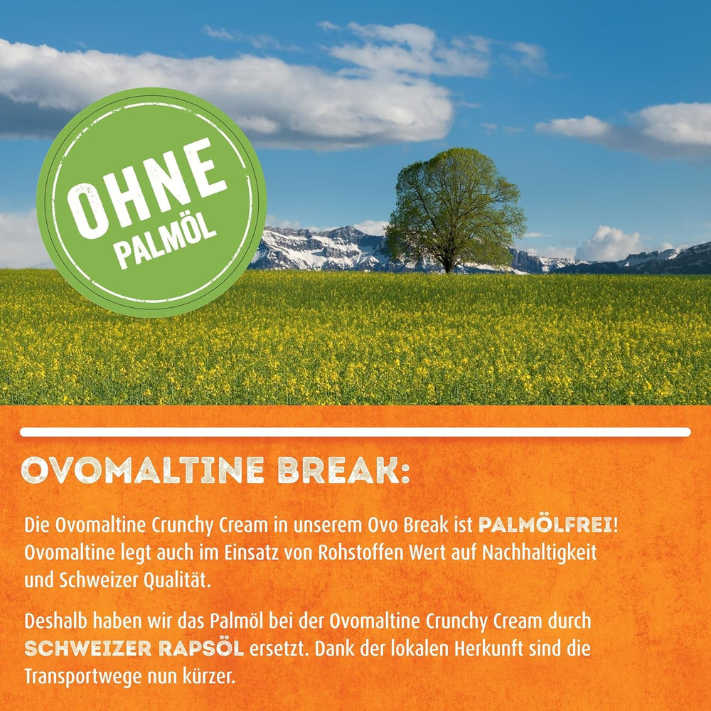 Ovomaltine OVO BREAK Napolitană și Baton de Ciocolată - o gustare crocantă cu gustul inconfundabil al popularei noastre Creme Crocante, natural fără ulei de palmier (4 x 39g)
