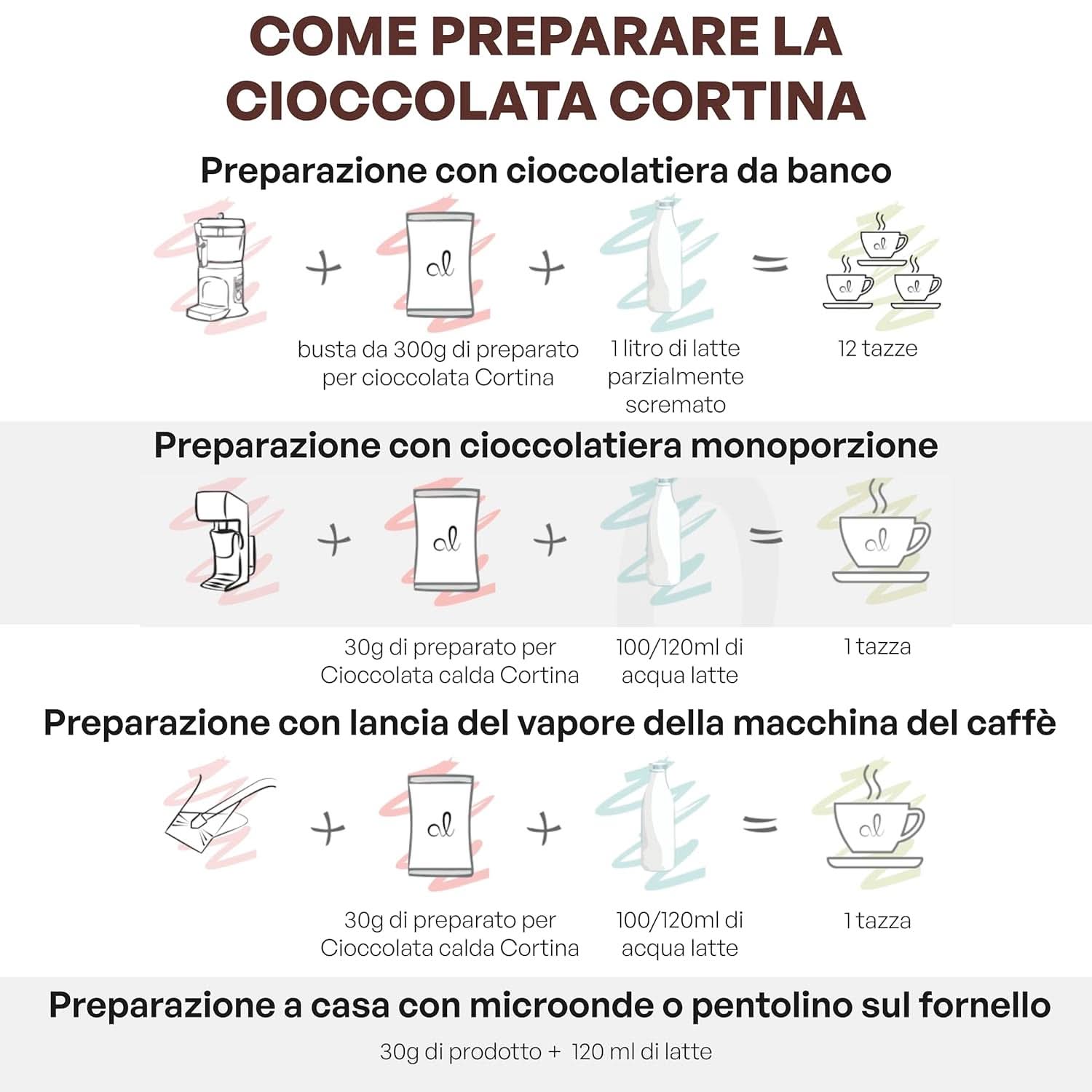 Italienische heiße Schokolade Cortina TART BITTER SCHOKOLADE, 15 Beutel x 30 Gramm Kakao und heiße Schokolade Naty Shop