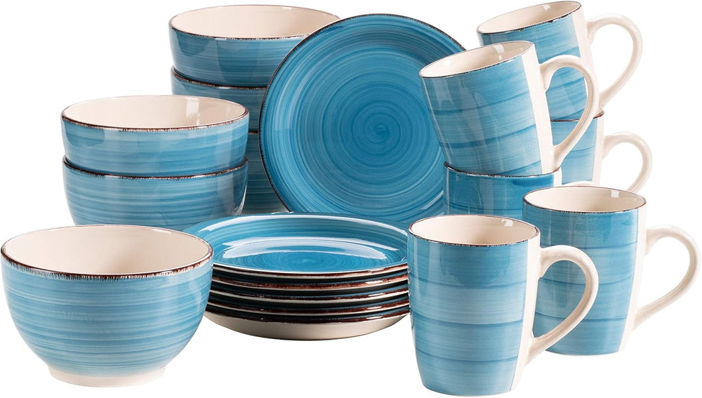 MÄSER 931950 Bel Tempo II Frühstücksservice für 6 Personen im Vintage-Look, handbemalte Keramik-Geschirrsets Naty Shop Blue