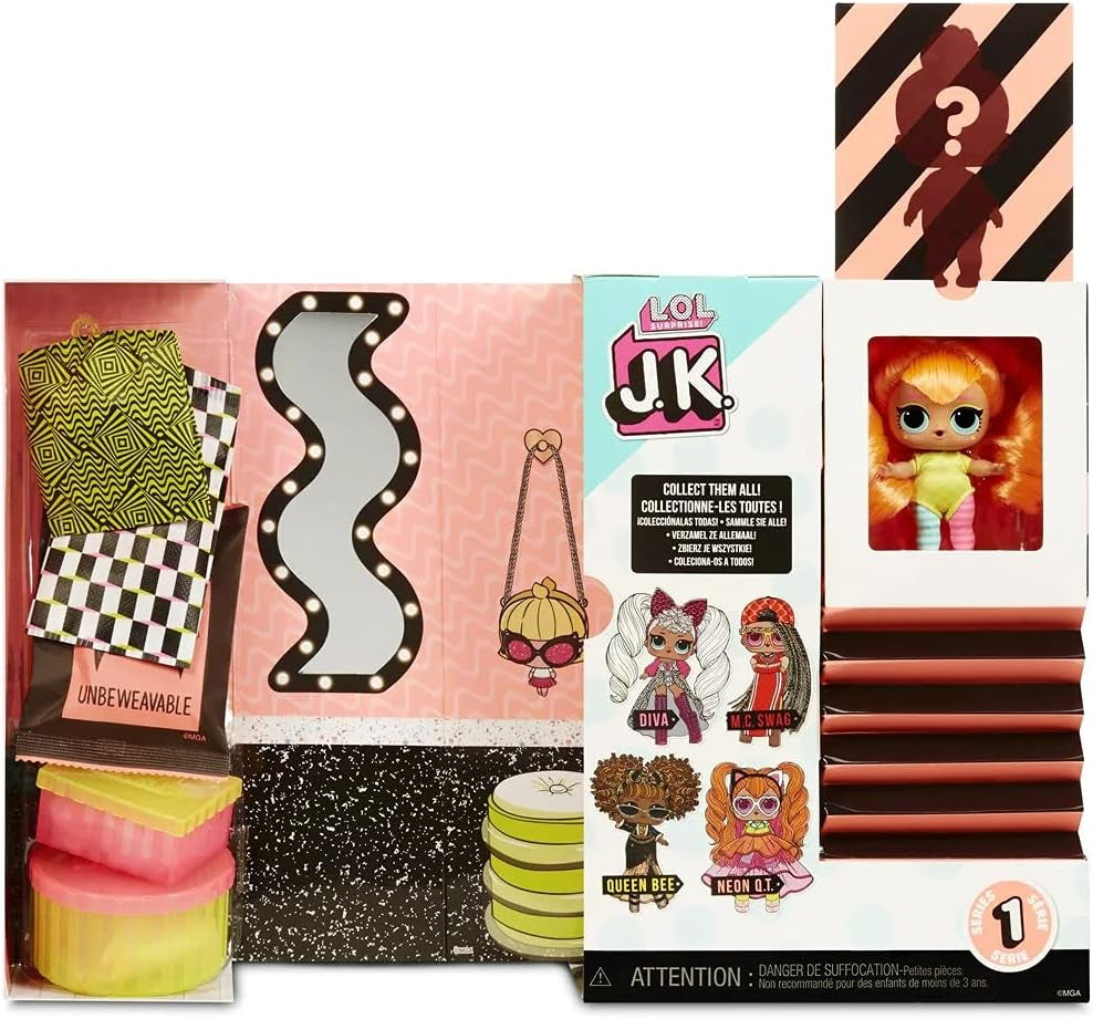 LOL Surprise! 570776E7CAZ JK Mini Păpușă la Modă - 15 Surprize, Haine și Accesorii - Articole de Colecție - Neon QT