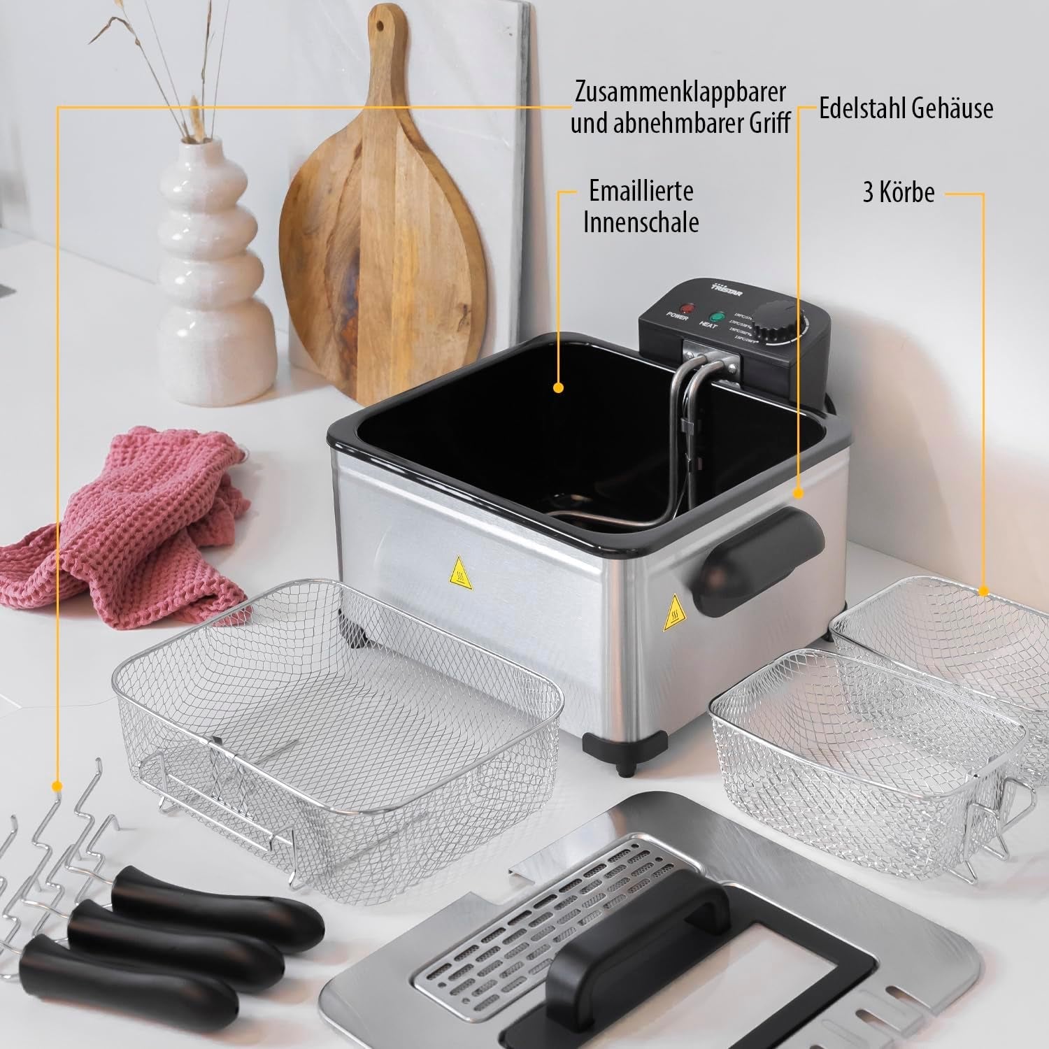 Tristar-Fritteuse, 1 großer Korb und 2 kleine Körbe, einstellbarer Thermostat, Kühlzone, 5 Liter, 2000 W, FR-6949 Appliances Naty Shop