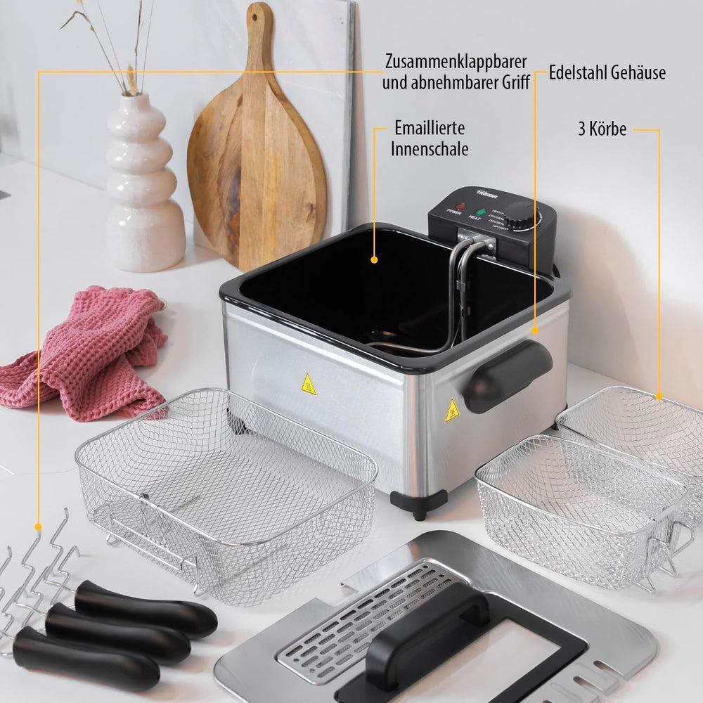 Tristar-Fritteuse, 1 großer Korb und 2 kleine Körbe, einstellbarer Thermostat, Kühlzone, 5 Liter, 2000 W, FR-6949 Appliances Naty Shop