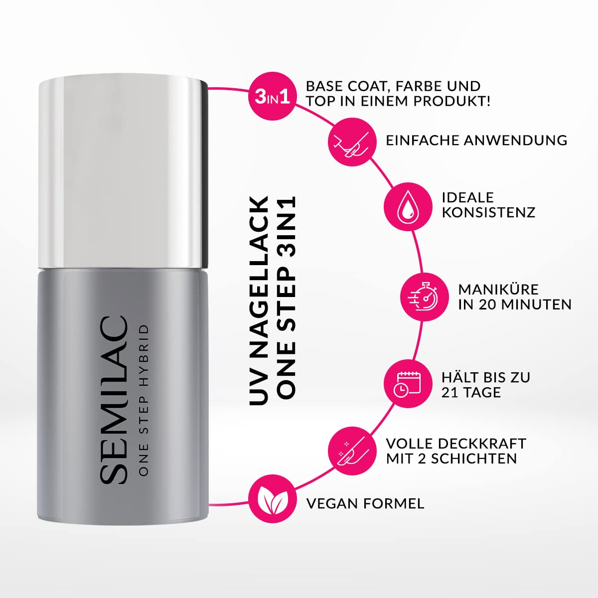 Oja UV Semilac One Step Hybrid 3 în 1 S450 Inner Warmth Peach 7 ml