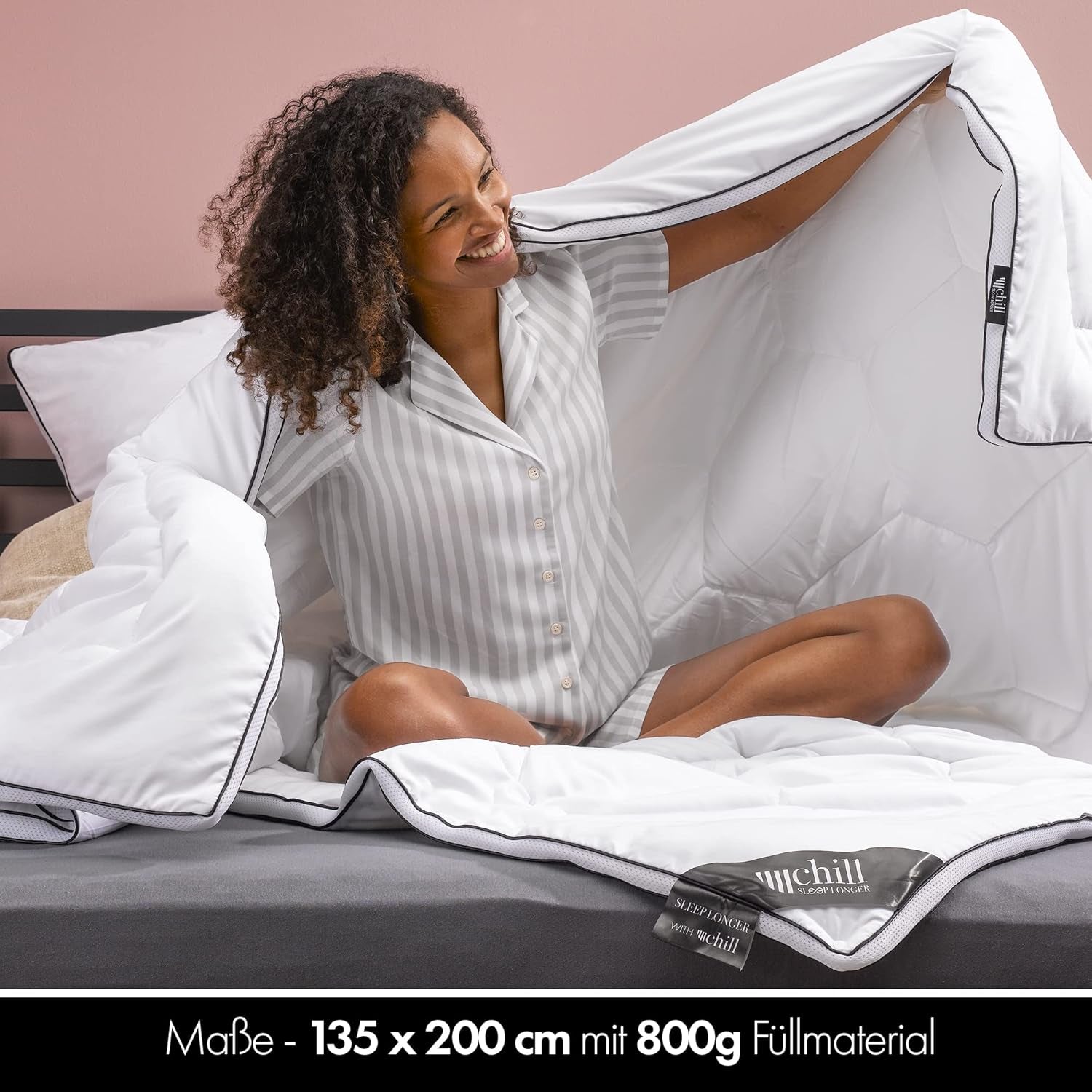 Ganzjahresdecke 135 x 200 – leichte Steppdecke 135 x 200 – atmungsaktiv und waschbar und 100 % vegan – Klima-Mesh-Steppdecke und Komfortband zum Schlafen – 800 g Füllung. Steppdecken und Steppdecken Naty Shop