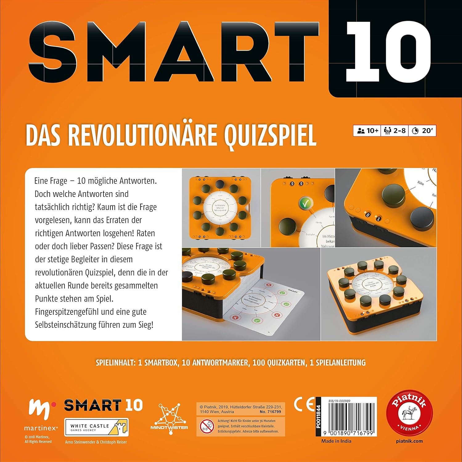 Piatnik 7167 - Smart 10 | Das revolutionäre Besserwisser-Brettspiel | Für Quiz-Enthusiasten | Wer ist der König der Quizze? | Ab 12 Jahren | Wissensfragen von A bis Z | Für zu Hause und unterwegs
