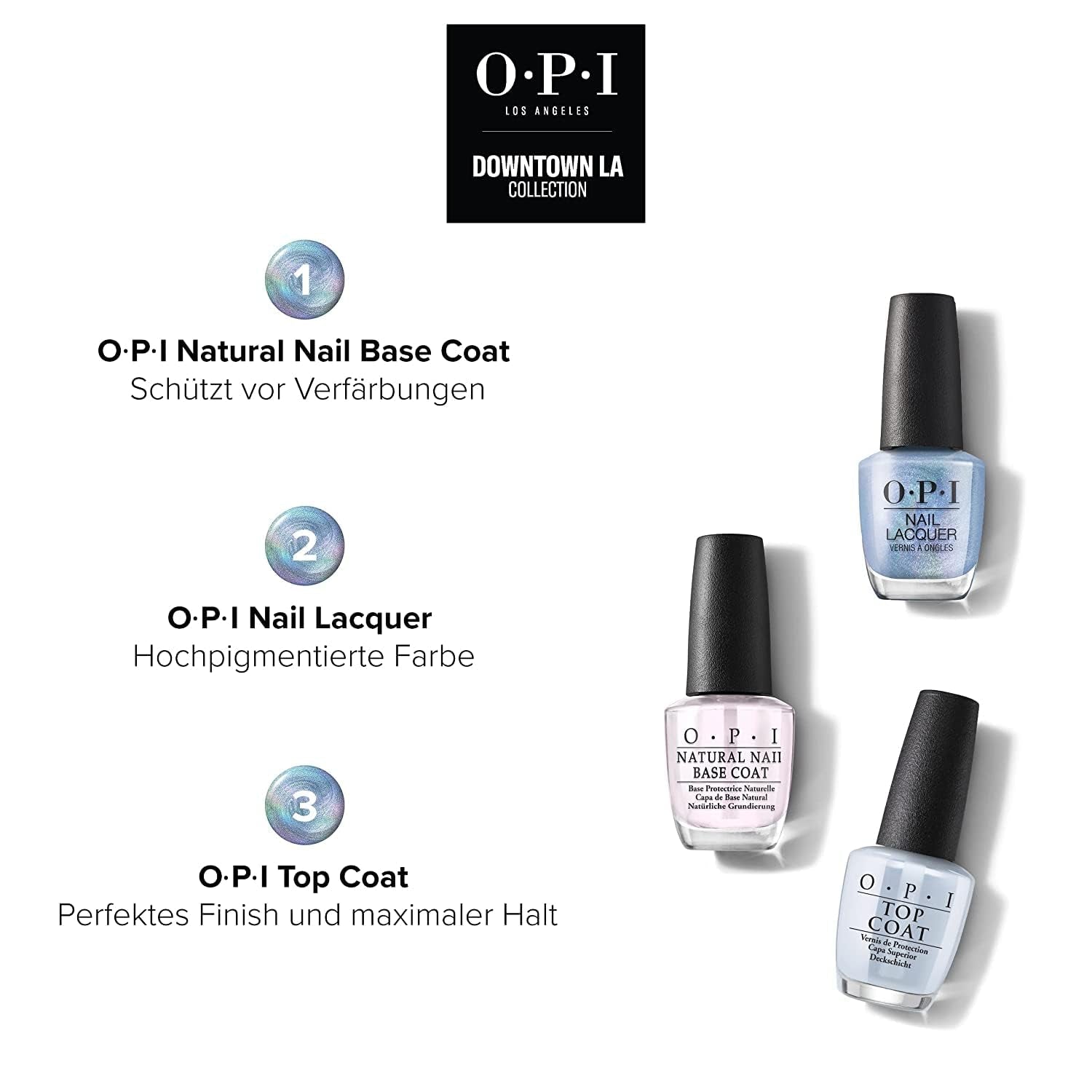 Oja OPI Nail Lacquer în nuanțe de albastru și verde – Oja cu uscare rapidă, rezistentă la ciobire și de lungă durată – durează până la 7 zile – cu pensulă ProWide extra-lată