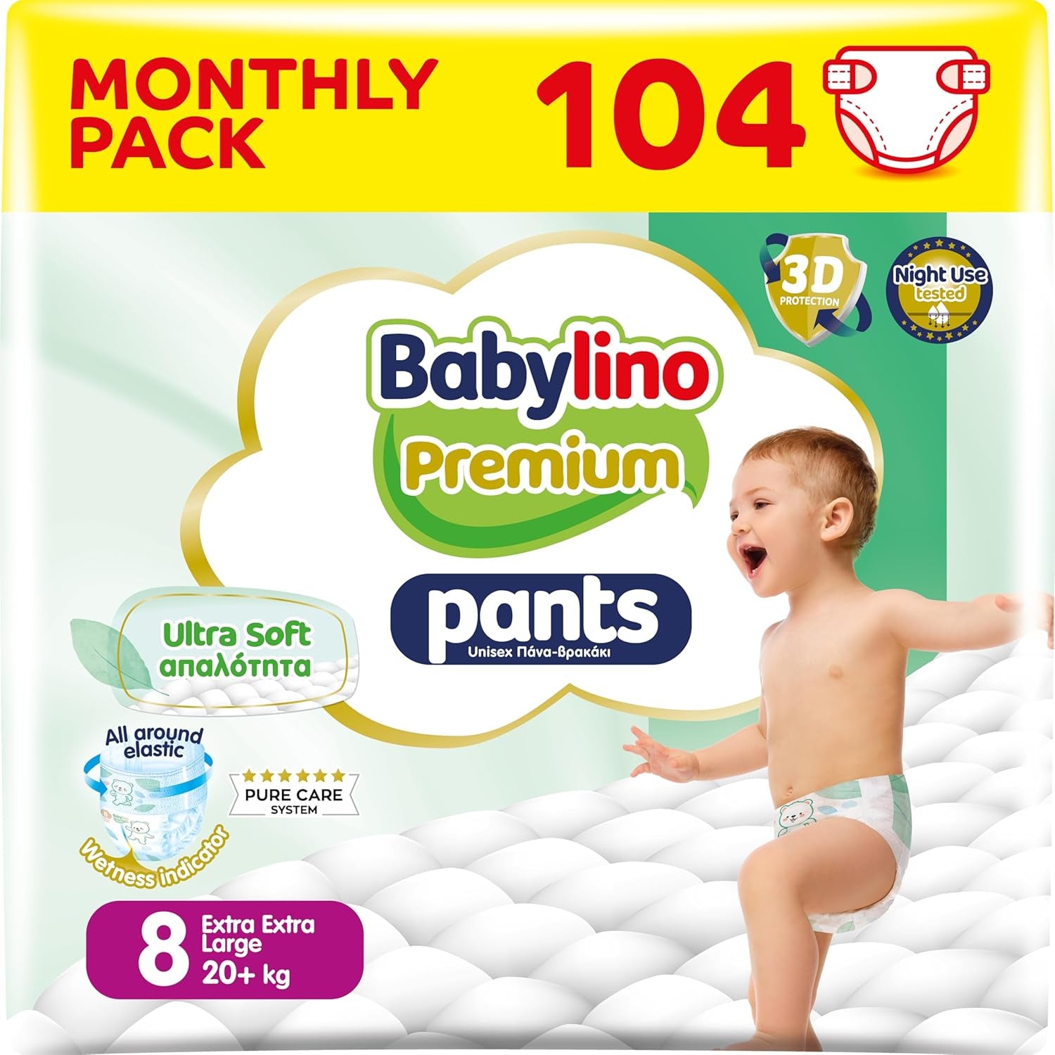 Pantaloni Premium Mărimea 8 cu Filtru Ultra-Moale, XXL (20+ kg), 26 bucăți