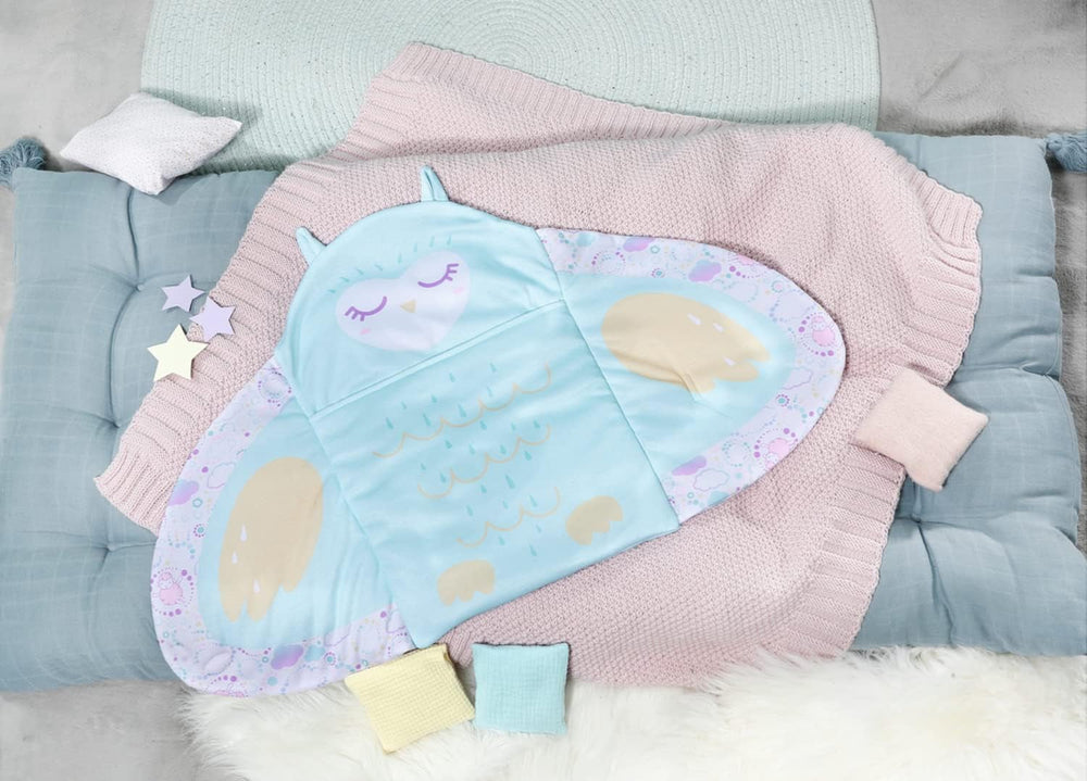 Baby Annabell Sweet Dreams Pucksack, lila Blaue Puckdecke mit Öhrchen-Details und Flügeldruck für 36 und 43 cm große Puppen, 706886 Zapf Creation