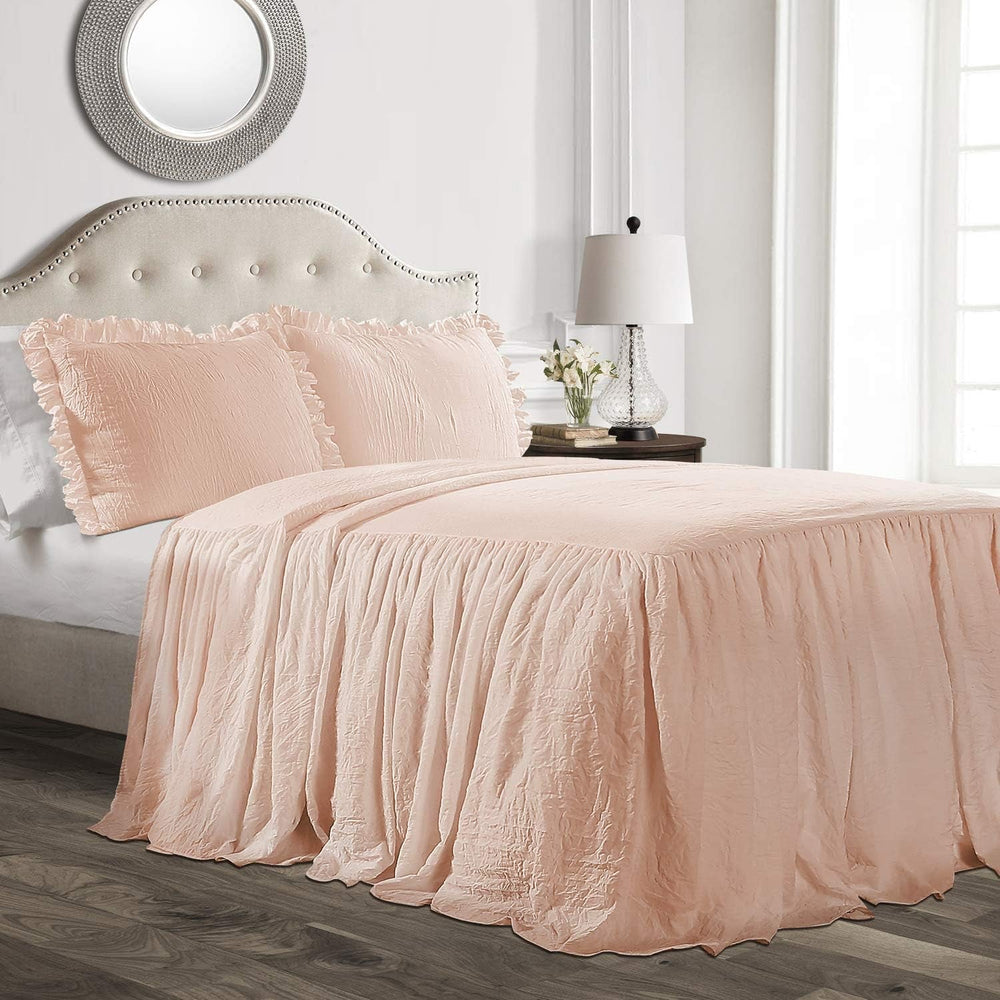 Set de cuvertură de pat Lush Decor cu fustă Ruffle, 3 piese, set de lenjerie de pat Farmhouse de lux, elegant, fermecător detaliu Ruffle, stil atemporal și design clasic, moale și ușor, dimensiune King, Paturi si Cuverturi Lush Decor Roșu Regina