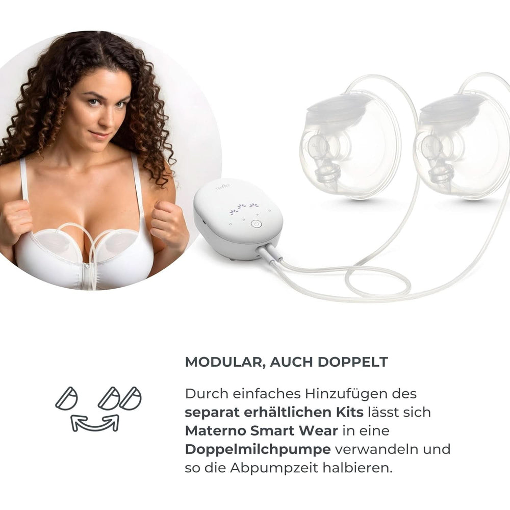 Nuvita Materno Smart Wear 1287W – Freihändige tragbare elektrische Milchpumpe – 3-Phasen-Technologie, anpassbar, tragbar, Doppelmilchpumpen-Umrüstsatz verfügbar. Zubehör Essen und Stillen Bebe Naty Shop