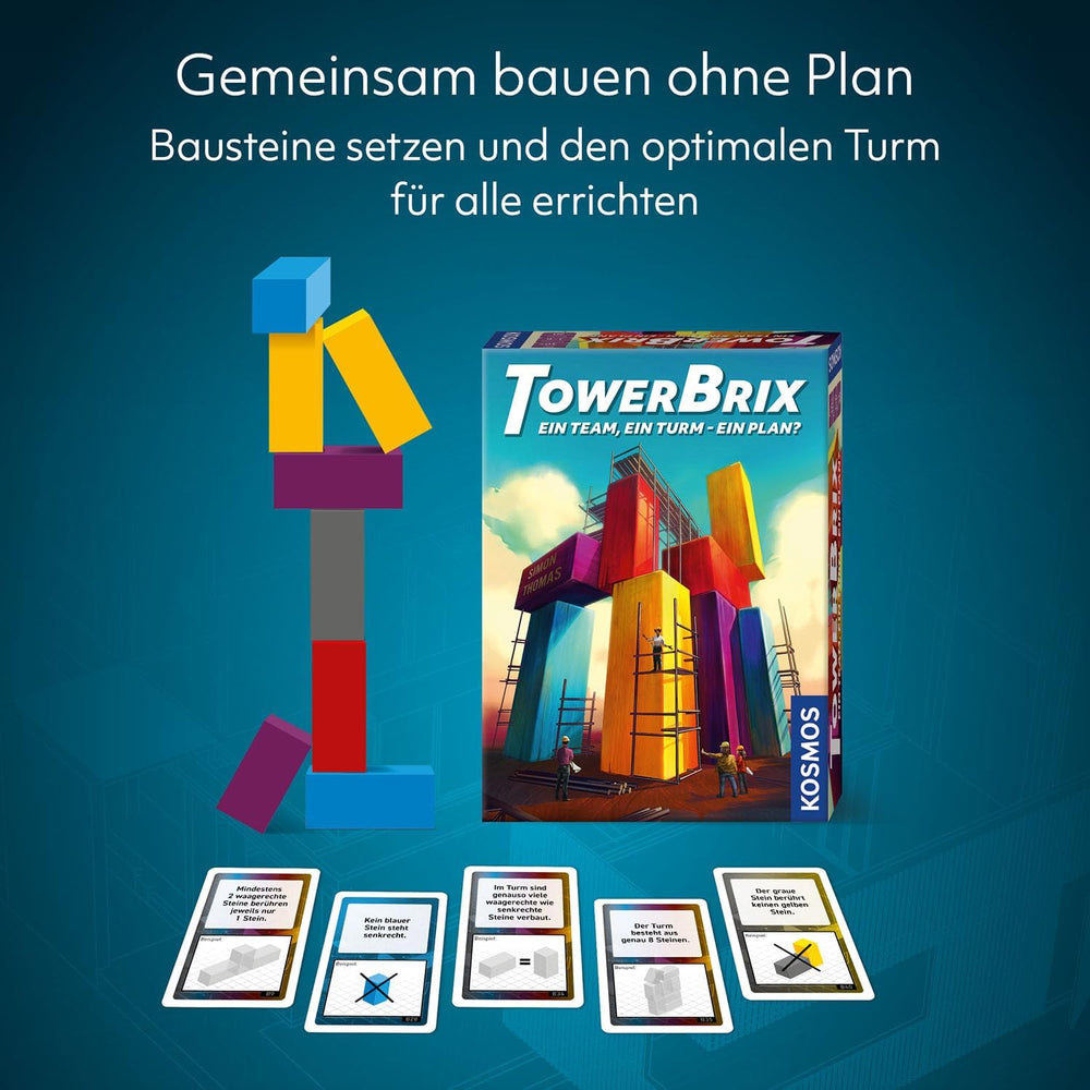 KOSMOS 684228 TowerBrix: Ein Team, EIN Turm – EIN Plan? Kooperatives Geschicklichkeitsspiel, gemeinsam bauen ohne Plan, Brettspiel für 1-6 Spieler ab 10 Jahren