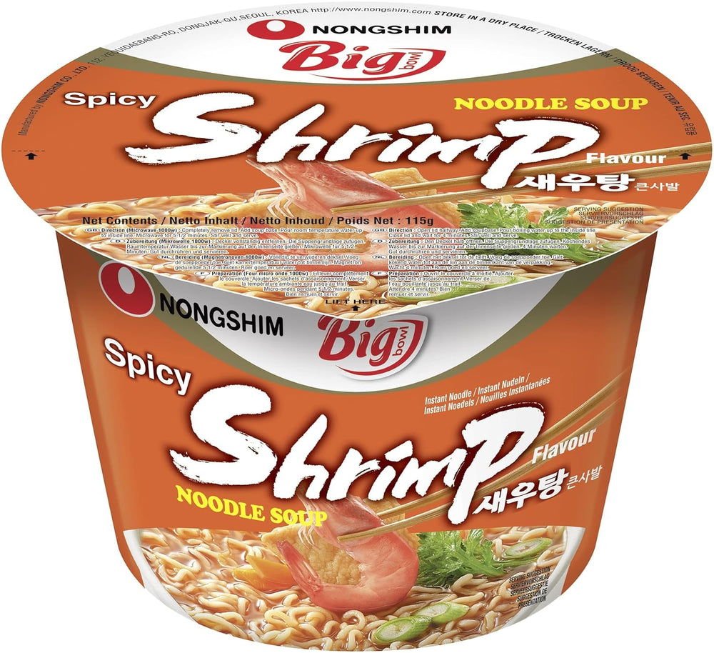 Tăiței instant Nong Shim Kimchi Ramyun Bol mare – Supă ramen coreeană – Preparare rapidă – 1 pachet de 112g