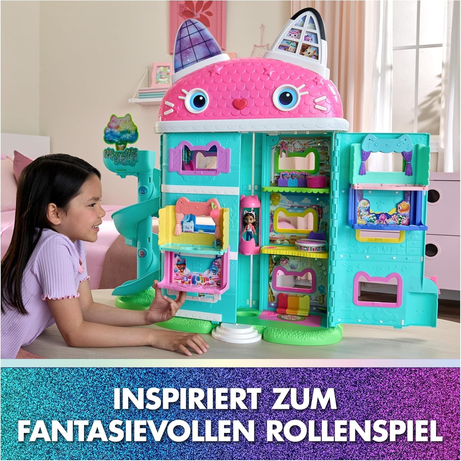 DREAMWORKS CASA DE PĂPȘI A LUI GABBY: FILMUL - Portal Room „Bucătăria cu stropi de zahăr a lui Kuchi” cu figurină și accesorii, pentru copii cu vârsta de 3 ani și peste