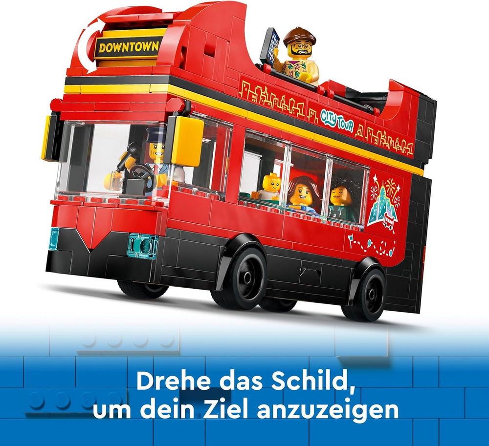 LEGO City Red Double-Decker Sightseeing Bus Toy, Red Vehicle for 7 Plus Year Old Boys & Girls, Creative Set with 5 Minifigures Including a Baby and Buggy, Birthday Gift Idea 60407