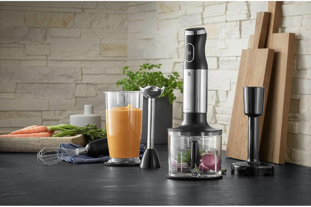 WMF Kult X Stabmixer Set 5-Teilig, Pürierstab, Schneebesen, Stampfer, Zerkleinerer, 600 Watt, Zauberstab Inkl. 700Ml Mixbehälter, Edelstahl Matt Mama si Copilul Naty Shop