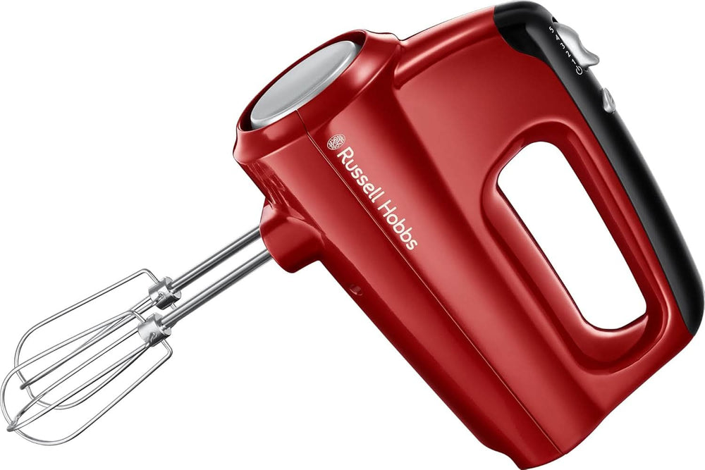 Russell Hobbs Handmixer [Handrührgerät] Desire Rot (5 Geschwindigkeitsstufen+Turbofunktion, 2 spülmaschinengeeignete Rührbesen & Knethaken, Auswurftaste, Aufrechte Parkposition) Handrührer 24670-56 Bucatarie Naty Shop Single Desire Handmixer