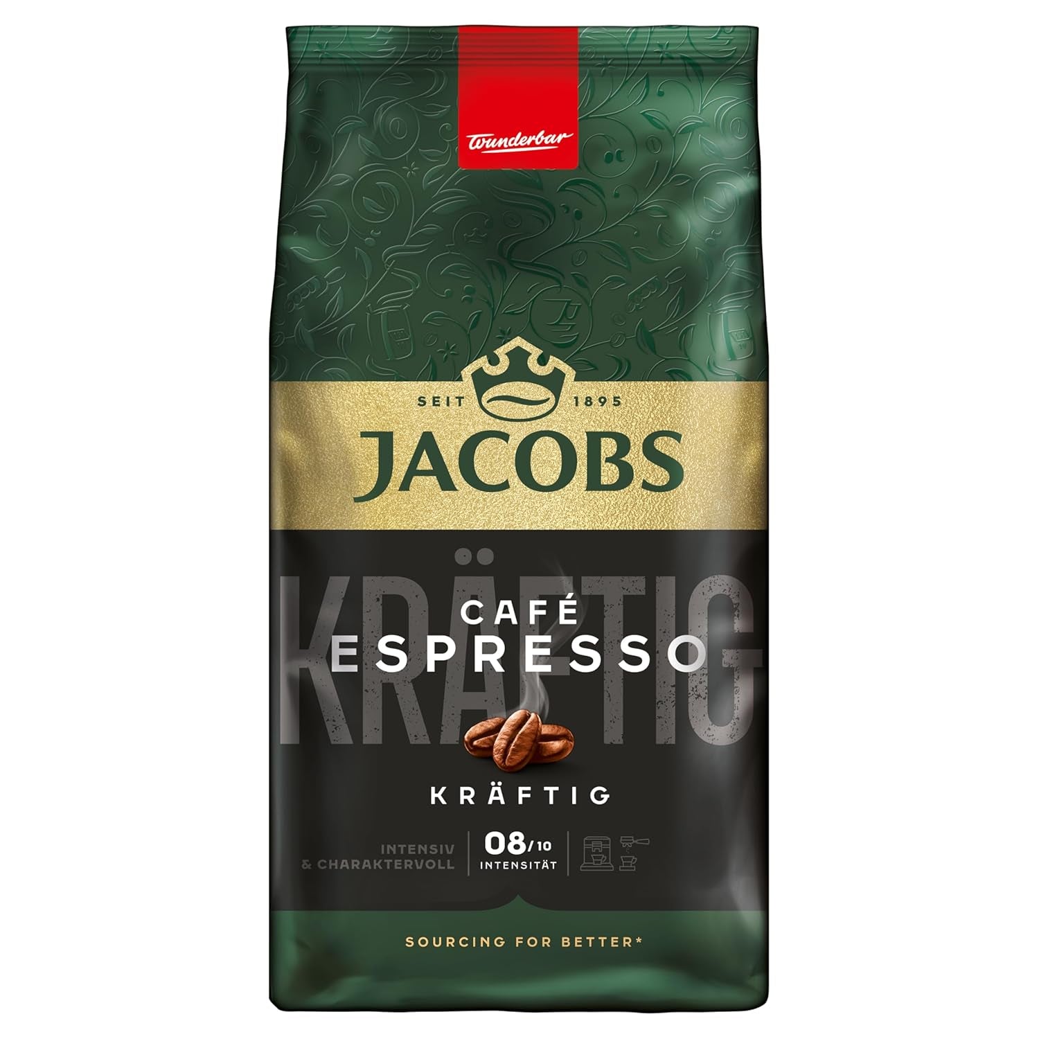 Jacobs Café Crema Gold Kaffeebohnen 1Kg – Vollmundig, Aromatisch, Fruchtige Note, Arabica & Robusta Bohnen, Intensität 5/10, Ideal Für Café Crema Naty Shop Espresso 1 Kg