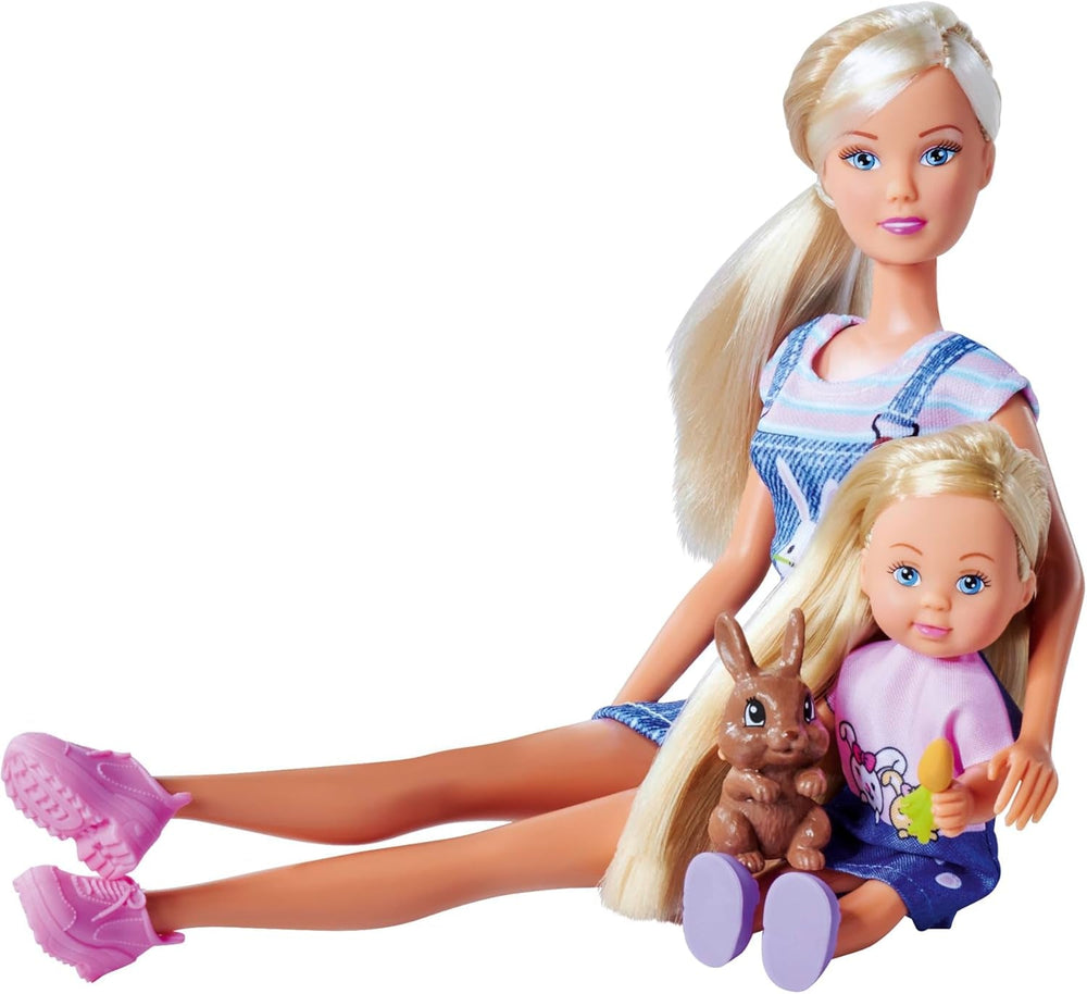 Simba Steffi Love Rabbit Family, păpușă de joacă și păpușă cu cușcă de iepuri și doi iepuri, 12 cm, 29 cm, vârste 3+