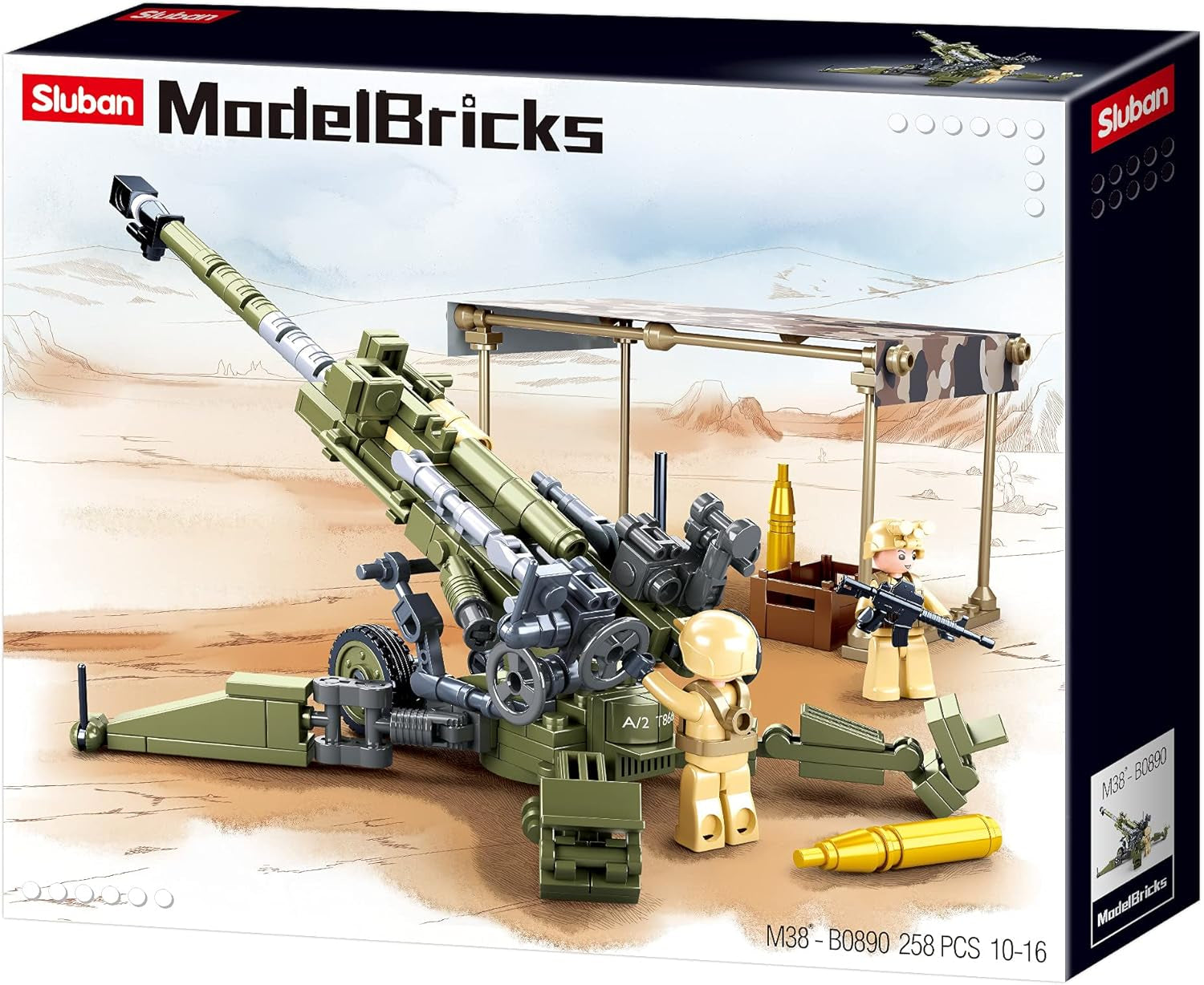 Sluban- Modell Bricks-M777 Howitzer 258 Stück, M38-B0890, Mehrfarbig