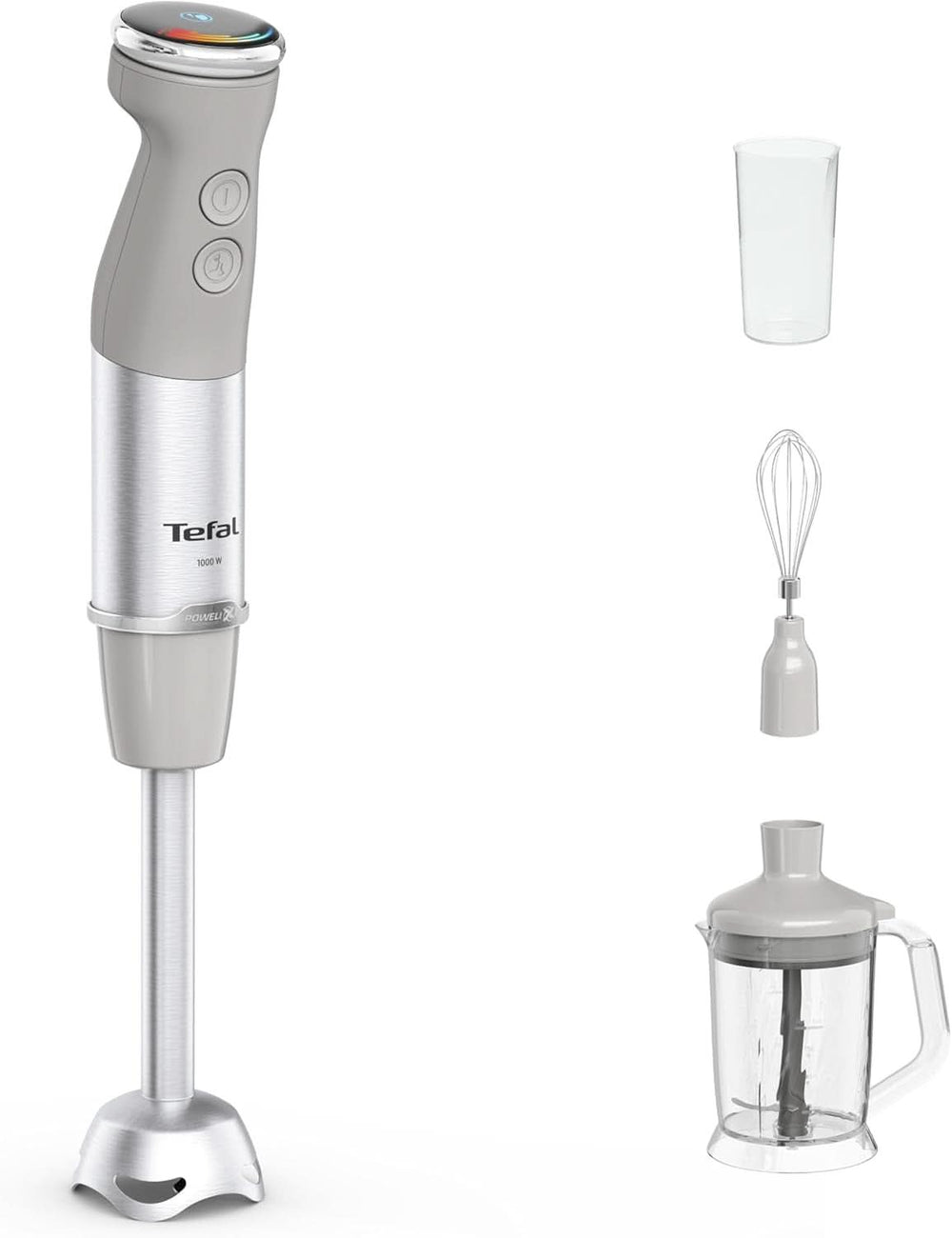 Tefal Quickchef+ 3-In-1 XL Stabmixer/Zerkleinerer/Schneebesen, 1000 W, Intuitive Geschwindigkeitsregelung, Turbo-Taste, Powelix-Messer-Technologie, Edelstahl, Grau, HB67MB30 Kitchen Naty Shop