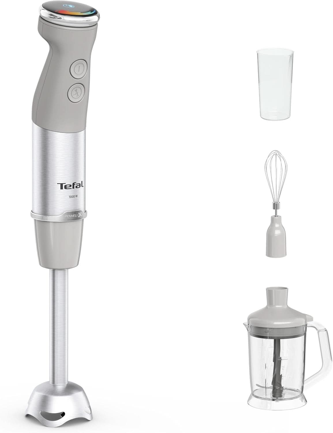 Tefal Quickchef+ 3-In-1 XL Stabmixer/Zerkleinerer/Schneebesen, 1000 W, Intuitive Geschwindigkeitsregelung, Turbo-Taste, Powelix-Messer-Technologie, Edelstahl, Grau, HB67MB30 Kitchen Naty Shop