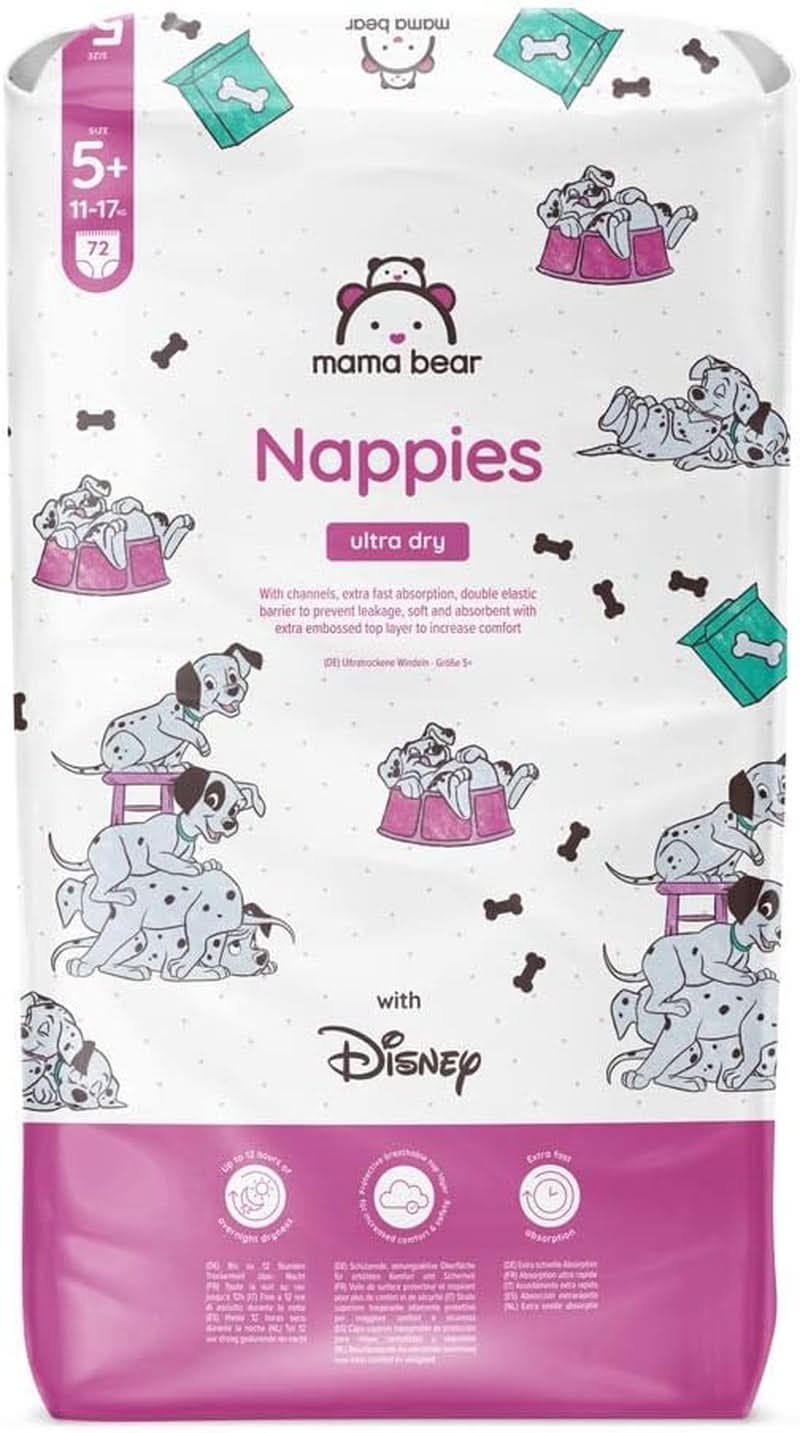 Mama Bear Disney Ultra Dry Windeln, Größe 4 (8–14 kg), Weiß, 84 Stück (1 Packung), Naty Shop Größe 5+ (11–17 kg), Einzelpackung