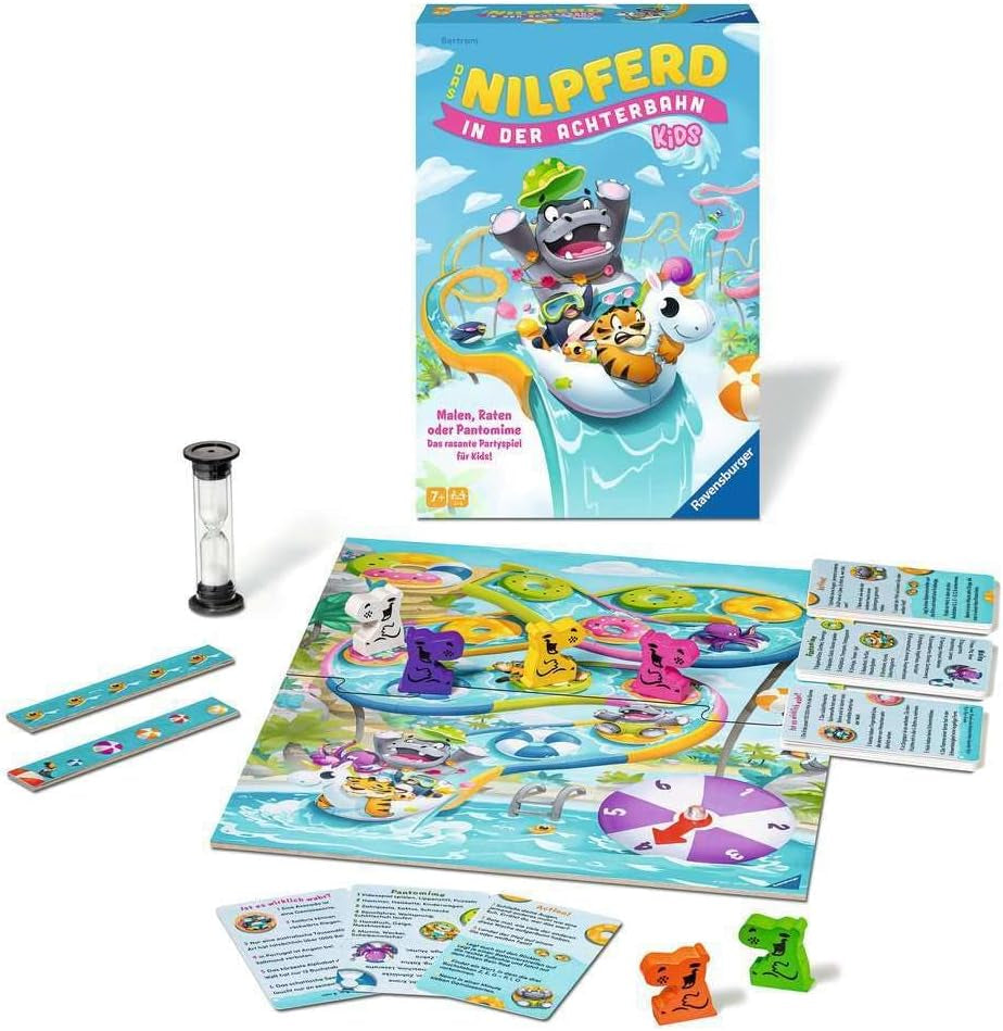 Ravensburger 22361 – Das Nilpferd von Roller Coaster Kids – Brettspiel für Kinder und Familien ab 7 Jahren für 3–6 Spieler – Gesellschaftsspiel, Silvesterspiel, Kinderspiel