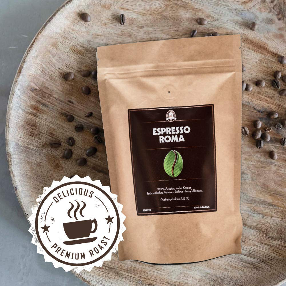 Henry's Espresso Roma 500g - prăjire ușoară - corp plin - aciditate scăzută - calitate rafinată - boabe de cafea direct de la fermier