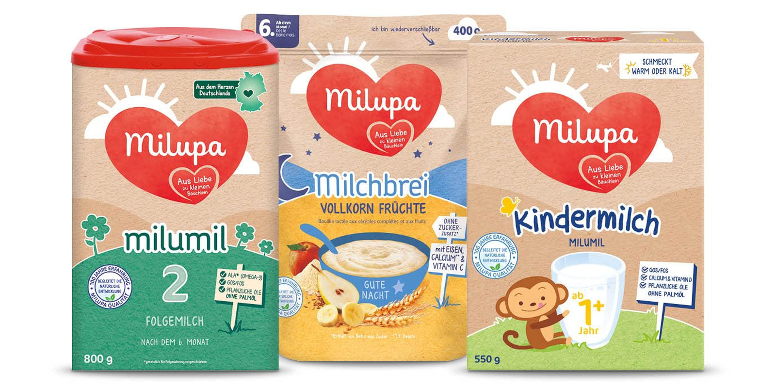 Milupa Milchbrei Vollkornfrüchte – Brei für Kinder ohne Palmöl, ab 6 Monaten – 4 X 400 G (2er Pack) Mutter und Kind Naty Shop