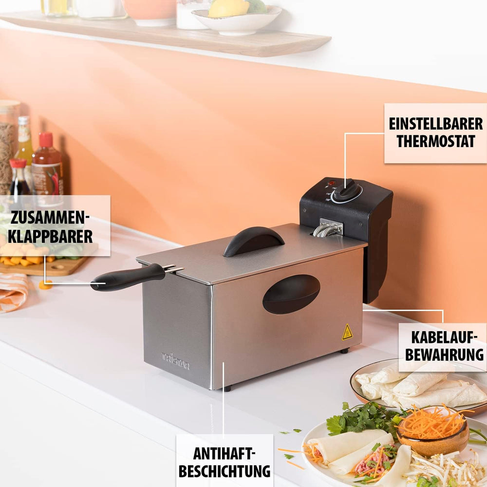Tristar Ölfritteuse FR-6935, 2000 Watt, 3 Liter, Thermostat, Kaltzone, 3-4 Personen, Metallgeräte Naty Shop