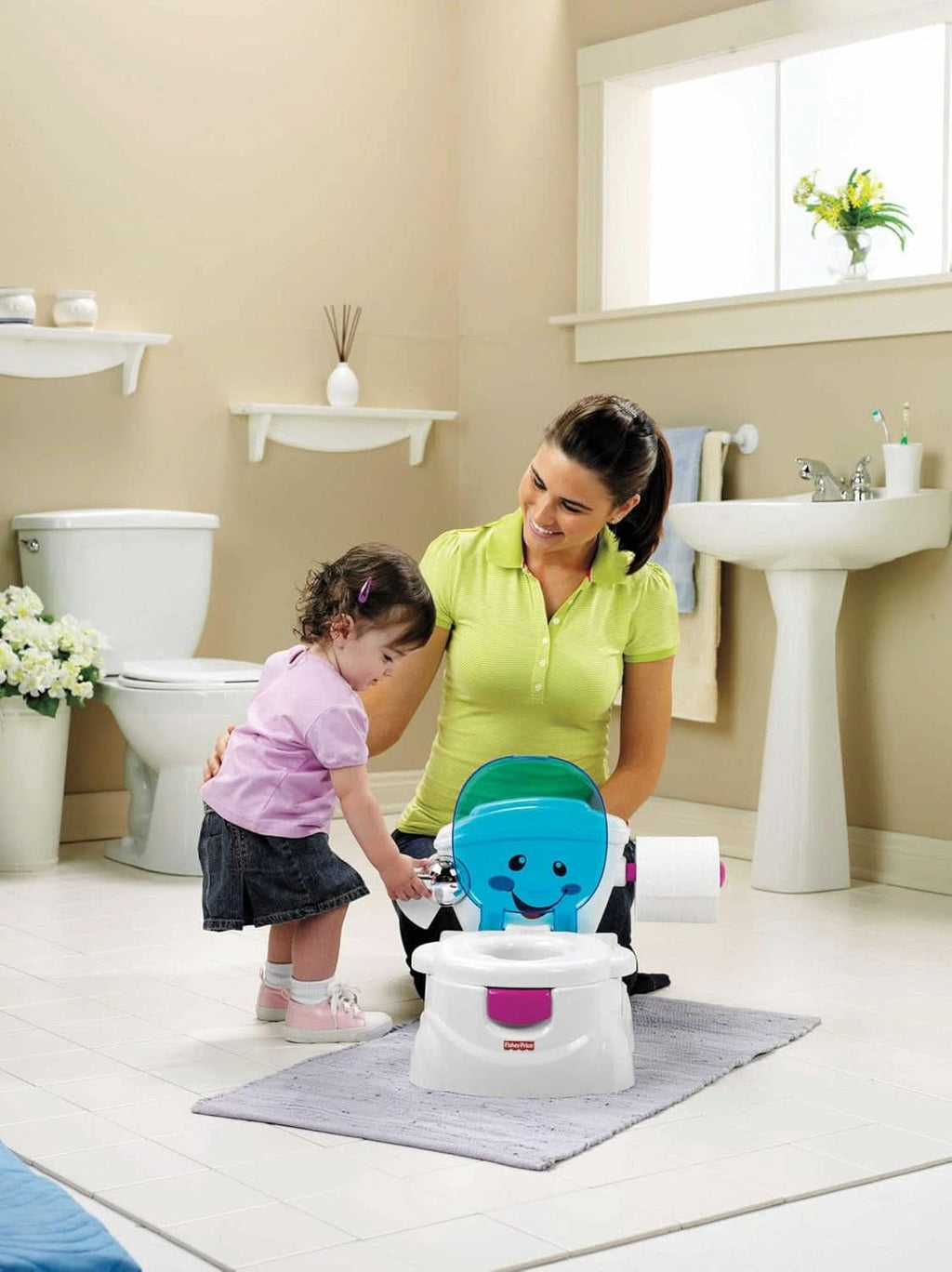 Fisher-Price Meine Erste Toilette, Baby Töpfchen, Mit Musik & Lustigen Sätzen, Tragbare Baby Toilette, Abnehmbarer Toilettenaufsatz, Deutsche Version, Ab 1 Jahr, P4326 Accesorii Hrana si Alaptare Bebe Naty Shop