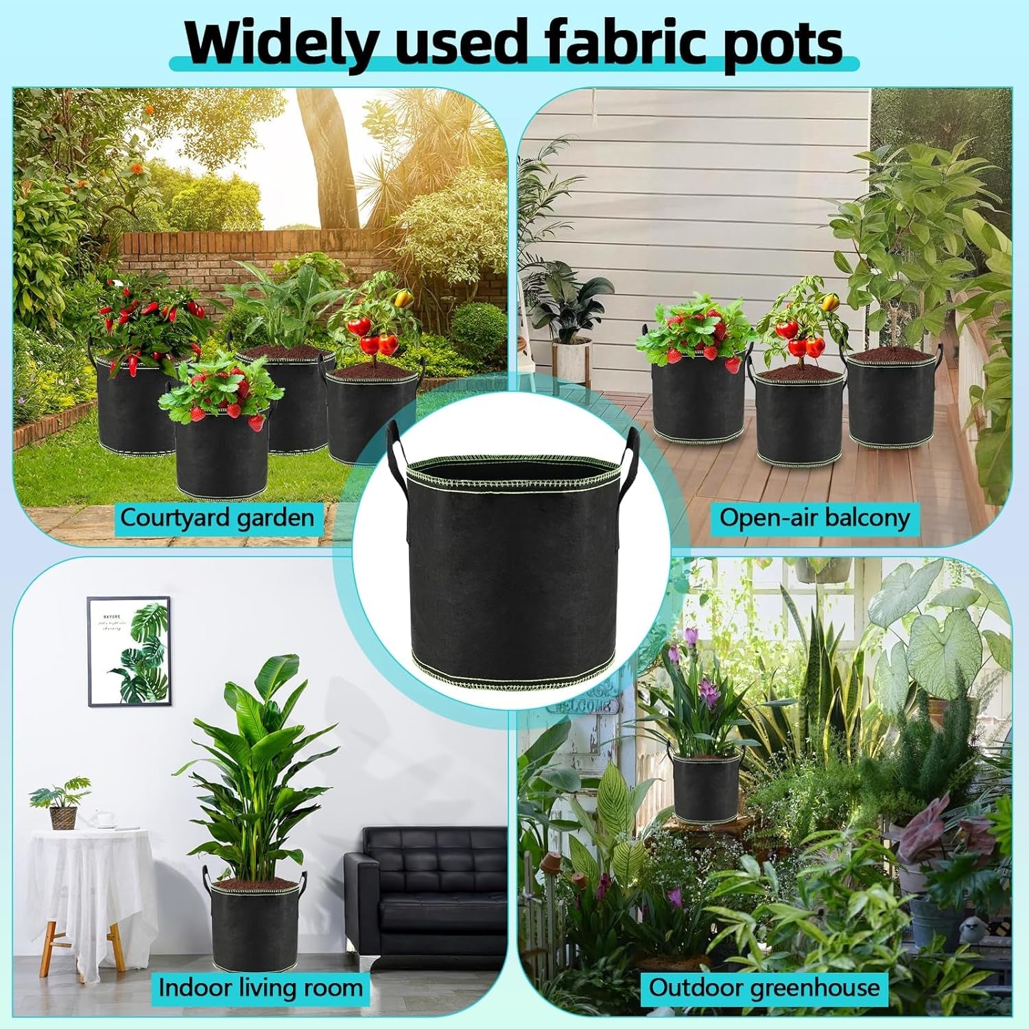 5 x 12L Ghivece pentru roșii, Saci de plantare din material nețesut cu mânere, Ghivece de grădină îngroșate și ventilate, Saci de plantare reutilizabili pentru cartofi, roșii, legume, flori și căpșuni