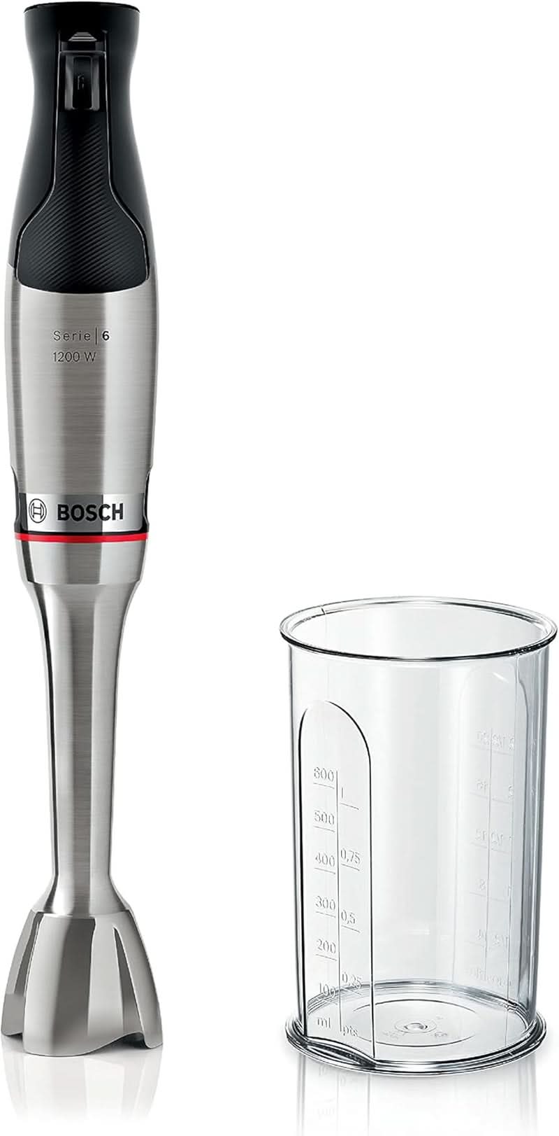 Bosch Standmixer Ergomaster Serie 6 MSM6M810, Einhändig Bedienbar, 10 Jahre Motorgarantie, Edelstahl-Klingen, Verschleißfreie Keramik-Kupplung, Luftkühlung, Quattroblade, Mixbecher, 1200 W, Edelstahl Kitchen Naty Shop 1-In-1, 1200 Watt