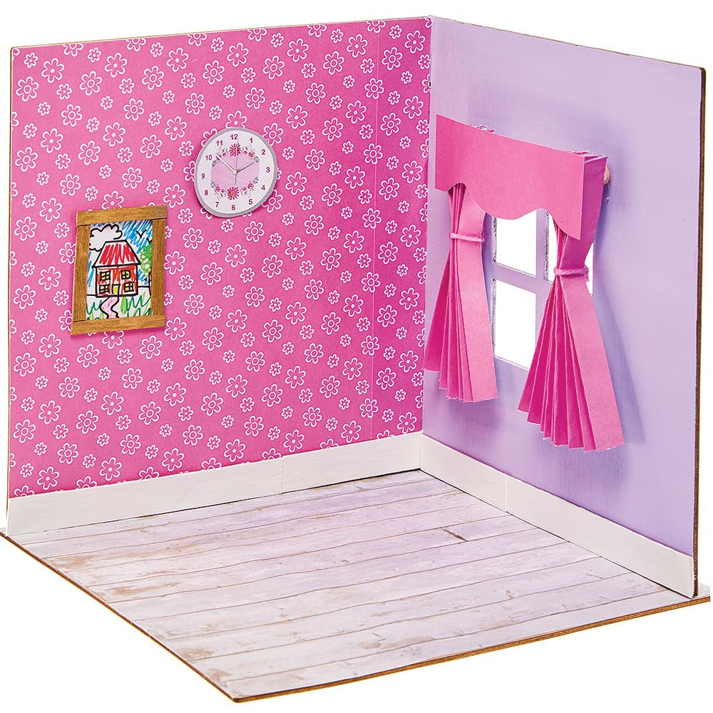 Baker Ross FN255 Kit casă de păpuși mini din lemn - Kit casă de păpuși pentru copii, 1 piesă, kit de lucru manual