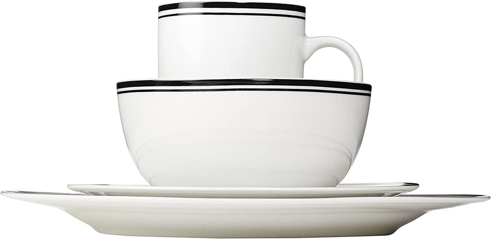 Set de veselă Amazon Basics Cafe cu margine neagră, 16 piese, pentru 4 persoane