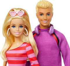 Set Barbie Fashionistas cu 2 păpuși la modă și 6 accesorii, păpuși la modă Barbie și Ken care patinează cu role, figurine de colecție aniversare de 65 de ani, HXK90