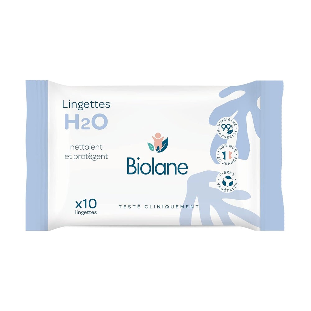 BIOLANE - Șervețele umede pentru bebeluși H2O cu apă - Buzunar - Bebeluși - 24 x 10 bucăți (240 șervețele) - pentru piele sensibilă - curăță și protejează fața și scaunul - fabricate în Franța