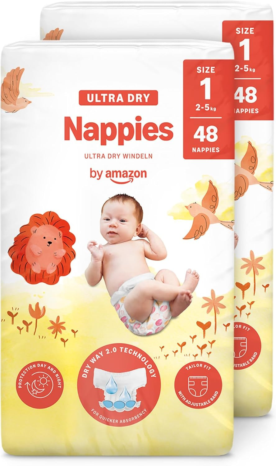 Scutece Ultra Dry de la Amazon, mărimea 3 (4-9 kg) - Cutie lunară, alb, 172 bucăți (2 pachete a câte 86) (Anterior sub marca Mama Bear, produs identic)