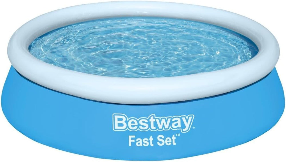 Piscină supraterană Bestway Fast Set fără pompă, Ø 183 x 51 cm, albastră, rotundă, 940 litri, material TriTech, autoasamblabilă, supapă de siguranță, incl. plasture de reparare