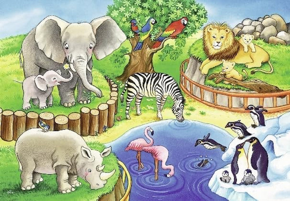 Ravensburger Puzzle pentru copii - 07602 Animale la Zoo - Puzzle pentru copii de la 3 ani, cu 2X12 piese Puzzle Naty Shop