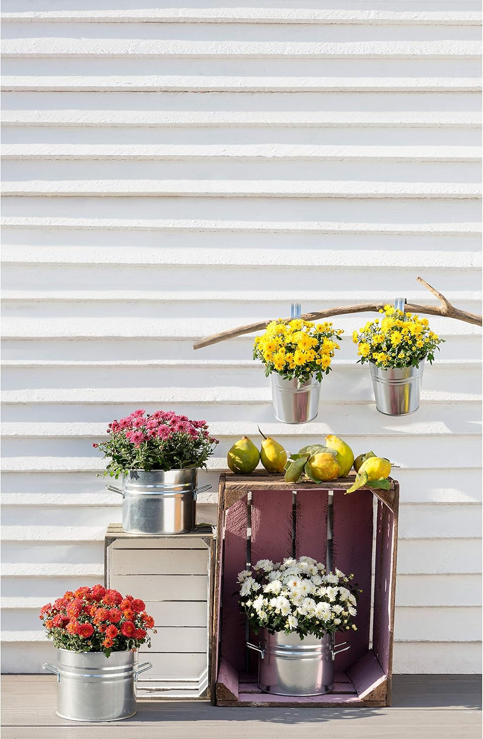 Ghiveci Dehner cu suport pentru mâner, Ø 14 cm, înălțime 14 cm, zinc, argintiu