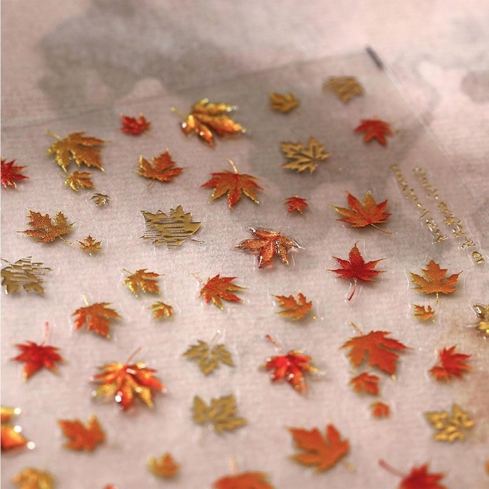 JMEOWIO 3D Nagelsticker Herbst Nail Art Sticker Selbstklebend Nagelaufkleber 5D Stereoskopisch Ahornblatt Erntedankfest Dekoration Nageldesign Zubehör 1 Blatt