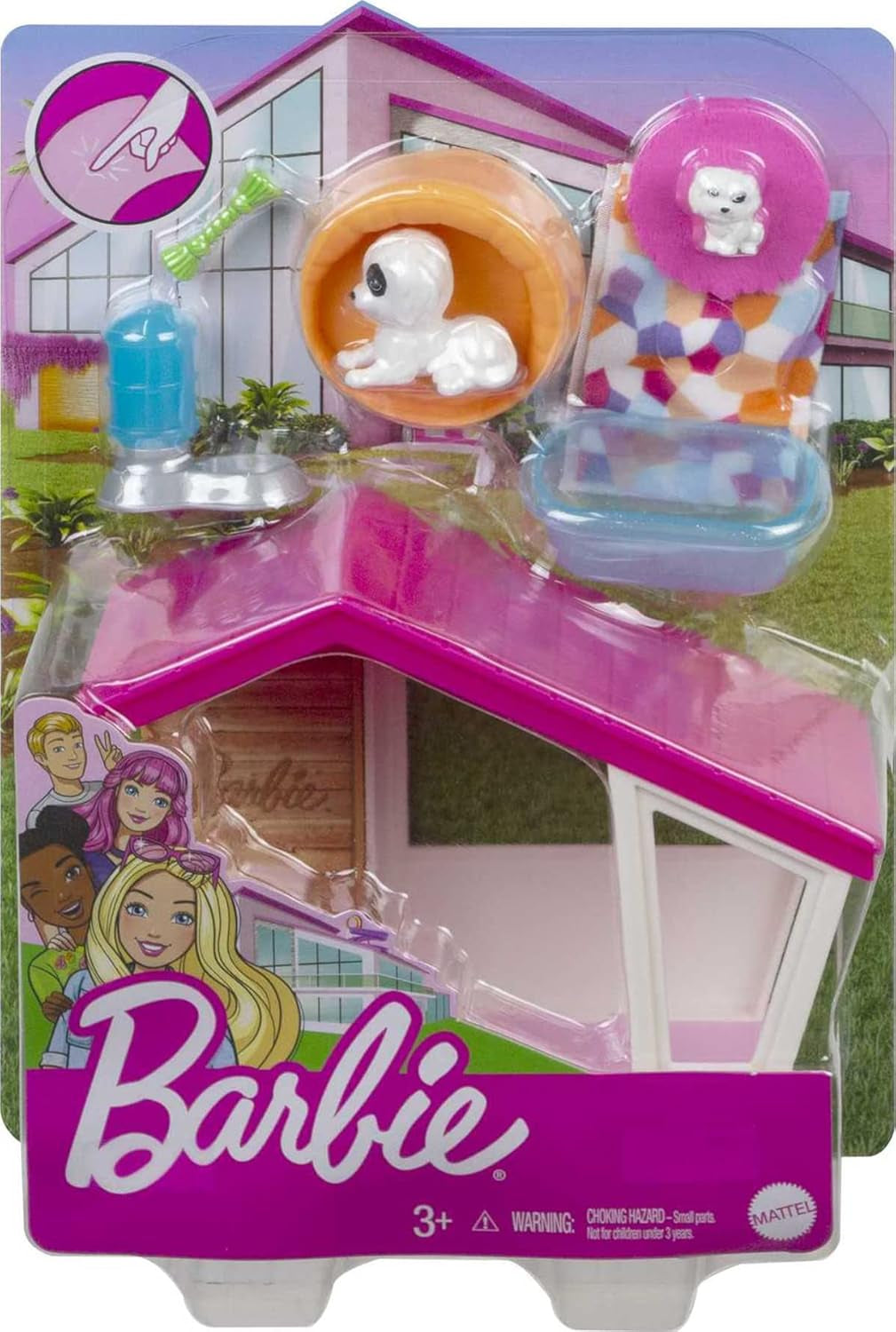 Barbie GRG78 - Mini Playset cu 2 câini, căsuță pentru câini și accesorii, cadou pentru copii de la 3 la 7 ani Papusi Naty Shop