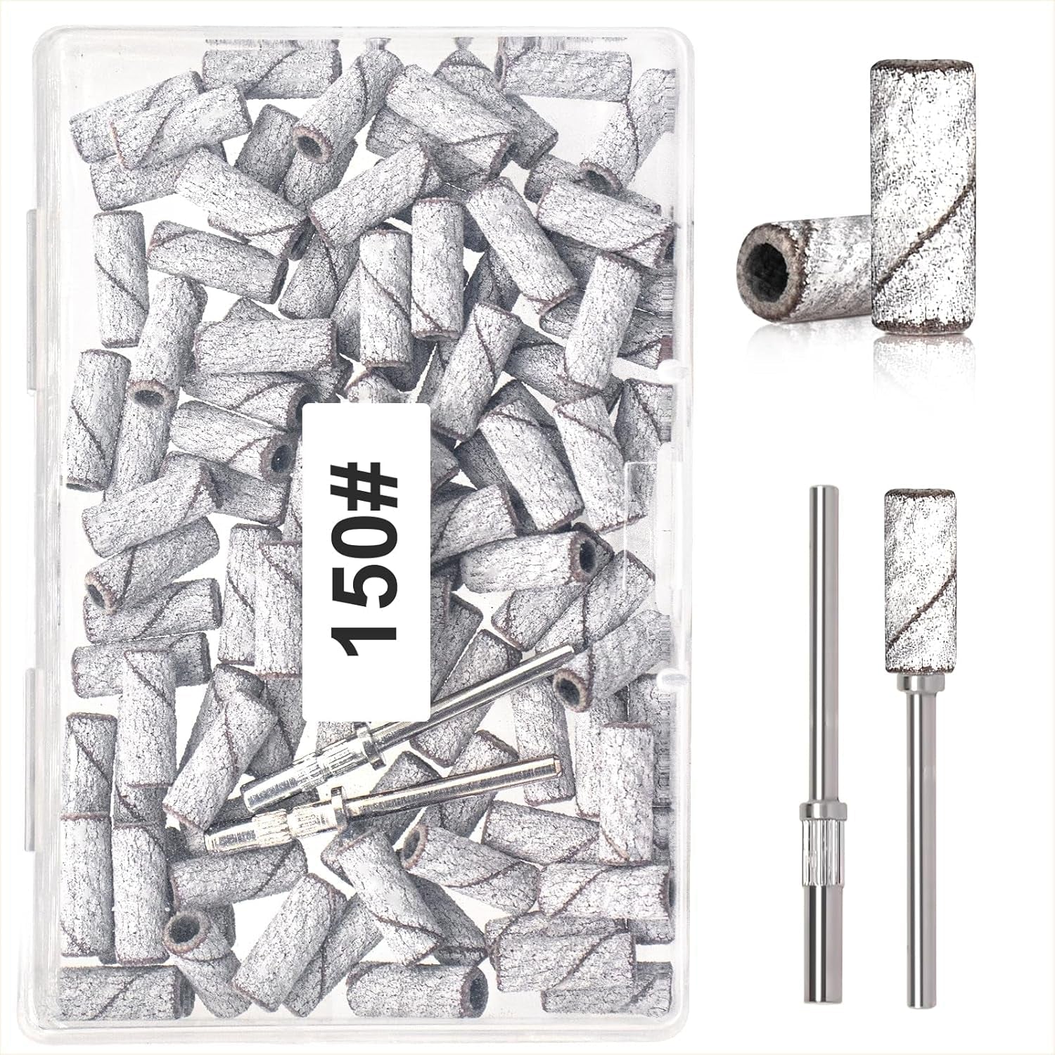 BLESWIN 100 bucăți benzi de șlefuit mici pentru burghie de unghii, granulație fină 240 cu 2 bucăți burghiu de 3 mm, mini benzi de șlefuit pentru lustruirea unghiilor naturale și curățarea cuticulelor pentru pregătire, roz